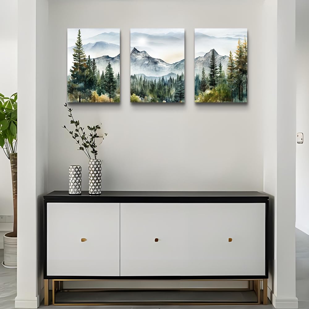 MHARTK66 framed canvas art ink painting forest scene ready to hang.