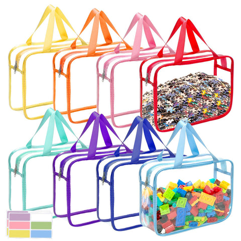 Mhtdet 8-pack clear toy storage bags with zipper and labels keeps small pieces organized