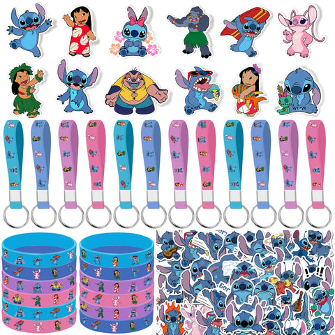 MIAHOME Stitch 86pcs gifts set, front view with colorful Stitch designs for party favors.