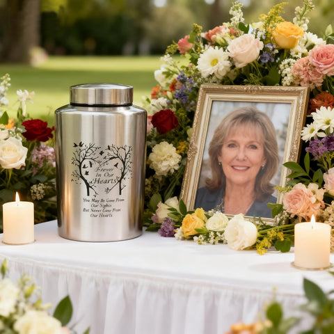 Mianachilu urn capacity up to 220 pounds, suitable for adult remains.