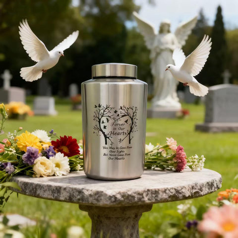 Mianachilu urn features a secure screw-top lid for safe filling.