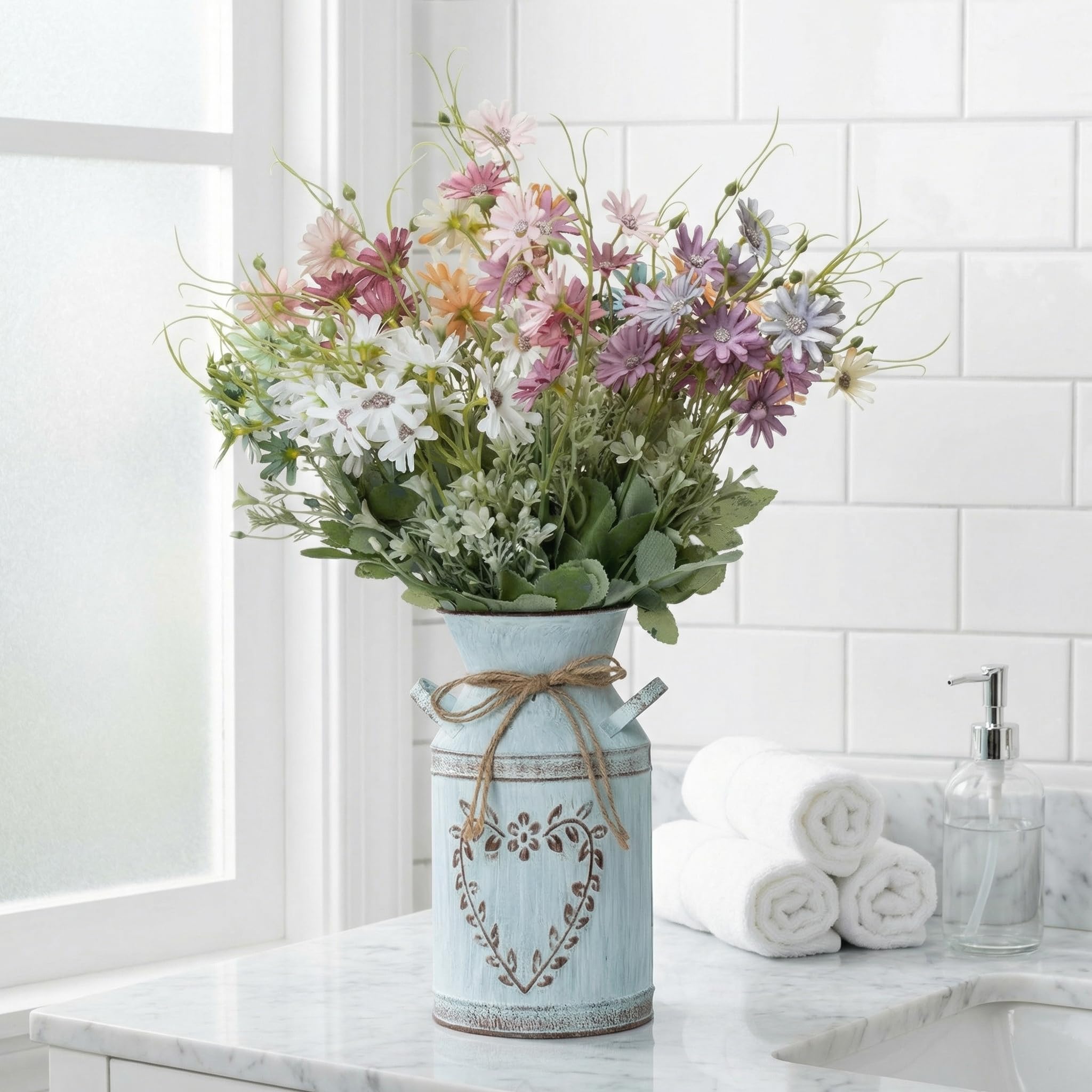 MiaTen dining room daisy display enhances table decor.