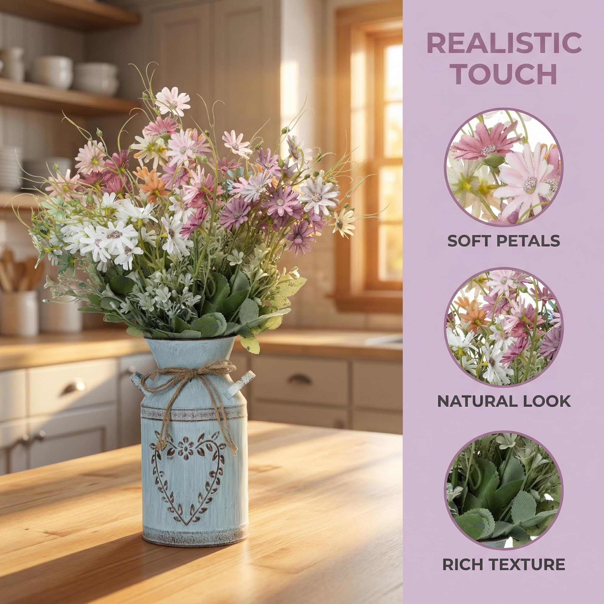 MiaTen galvanized vase with rope twine and heart finish enhances vintage interiors.