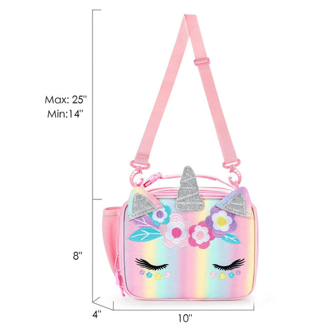 mibasies unicorn lunch bag top handle with clip for easy carrying