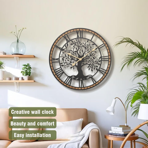 Micasso Farmhouse clock dial detail with clear Roman numerals for easy reading.
