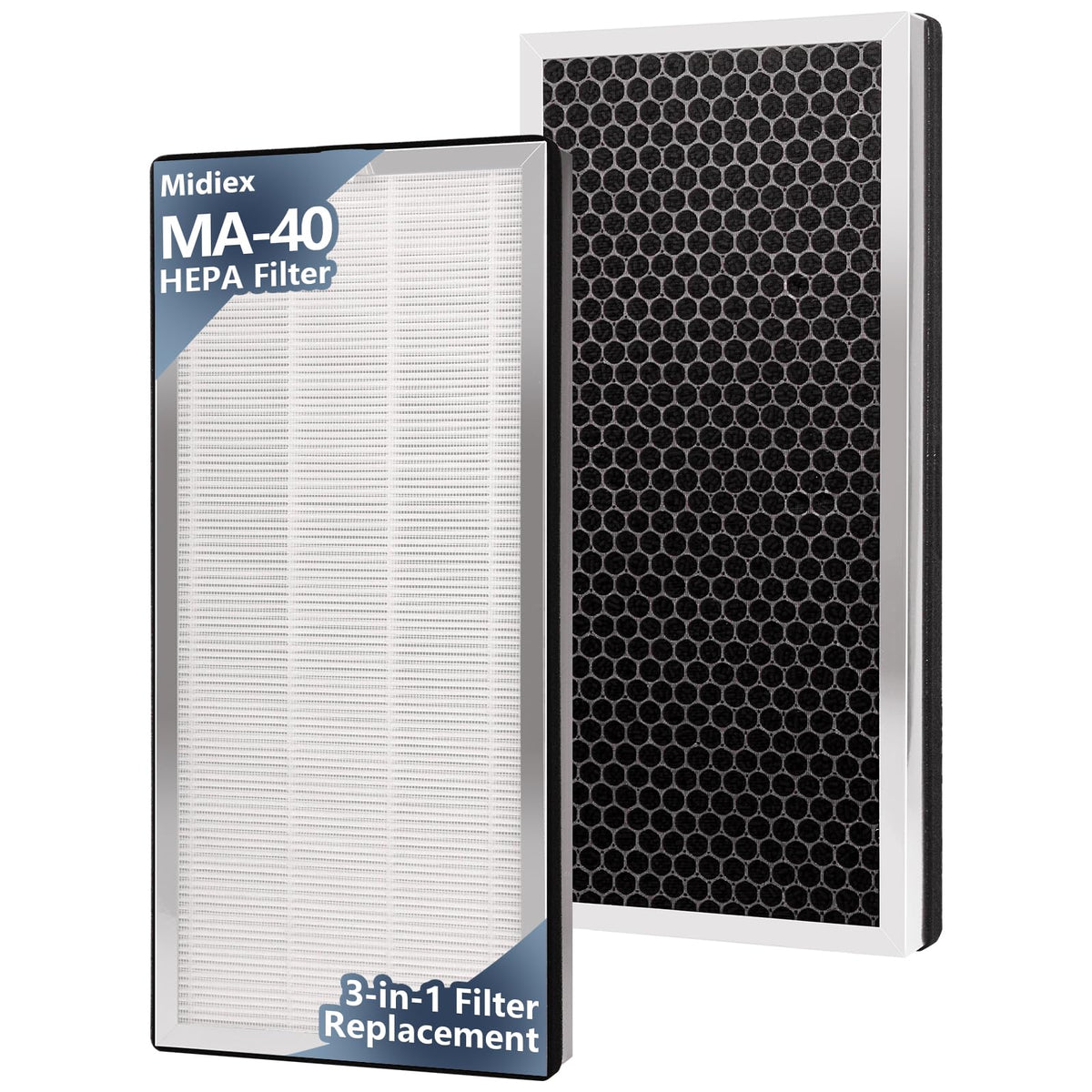 Midiex MA-40 replacement filter 2-pack front view for MA-40 purifiers, promotes cleaner air
