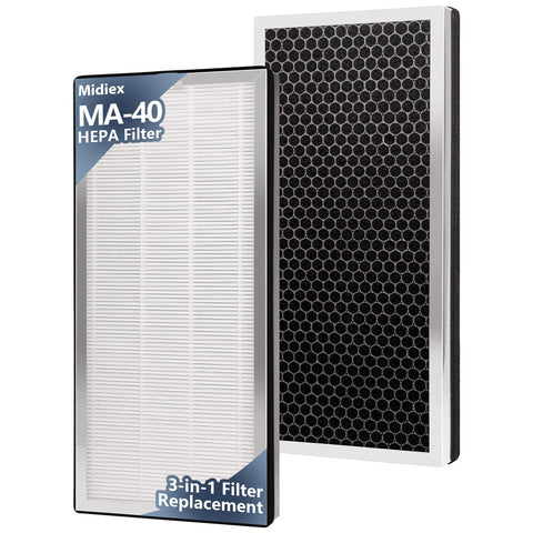 Midiex MA-40 replacement filter 2-pack front view for MA-40 purifiers, promotes cleaner air