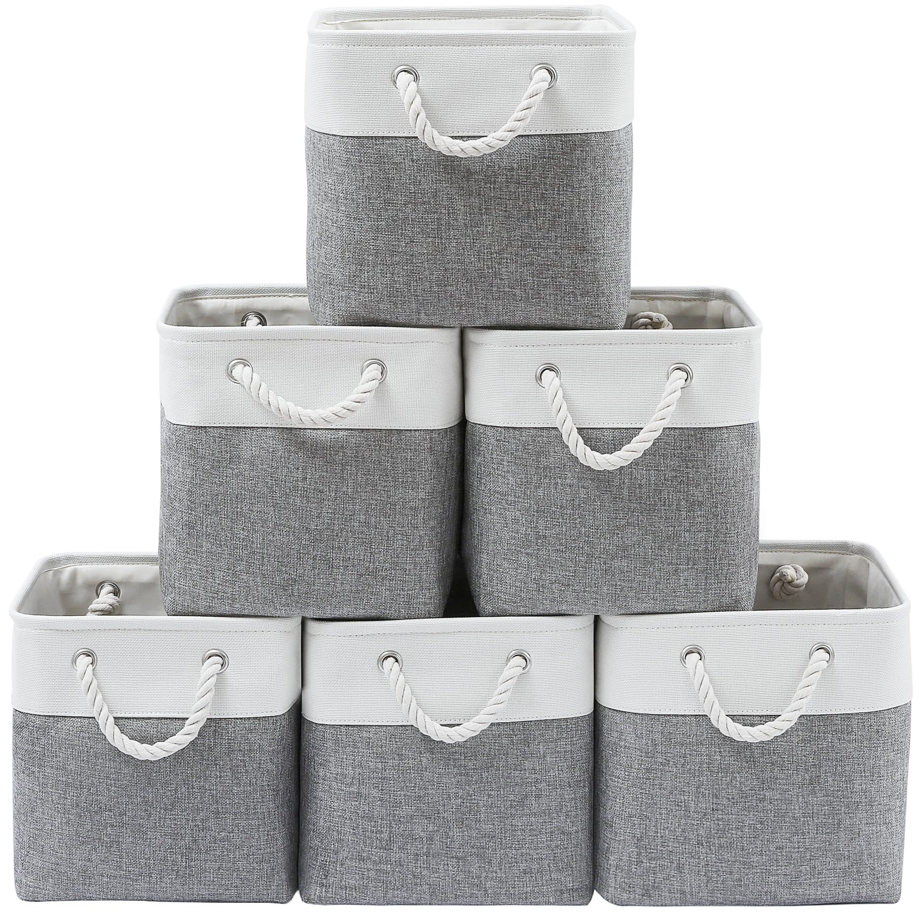 MidmmVick cube storage bin in white and grey ready for shelf organization