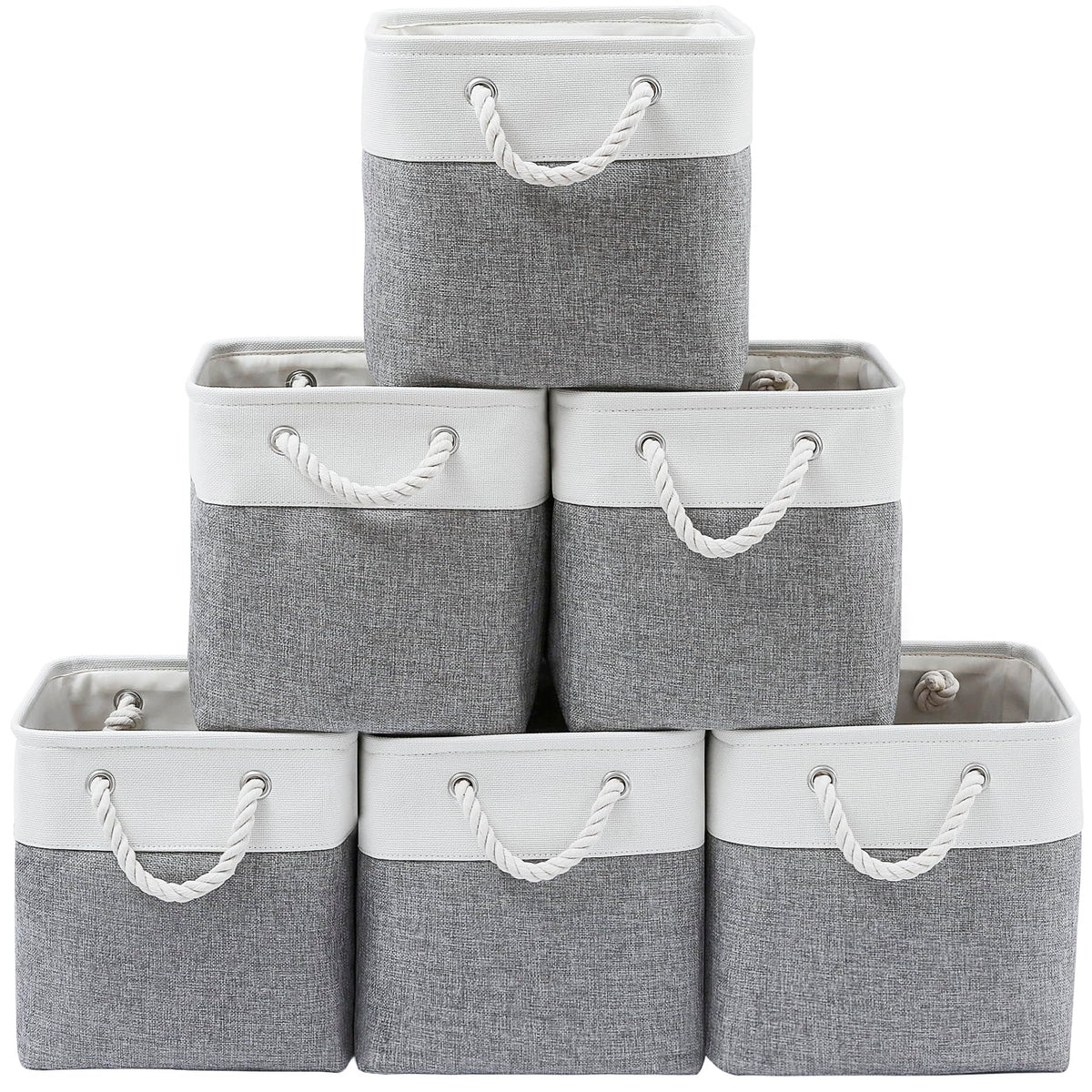 MidmmVick cube storage bin in white and grey ready for shelf organization