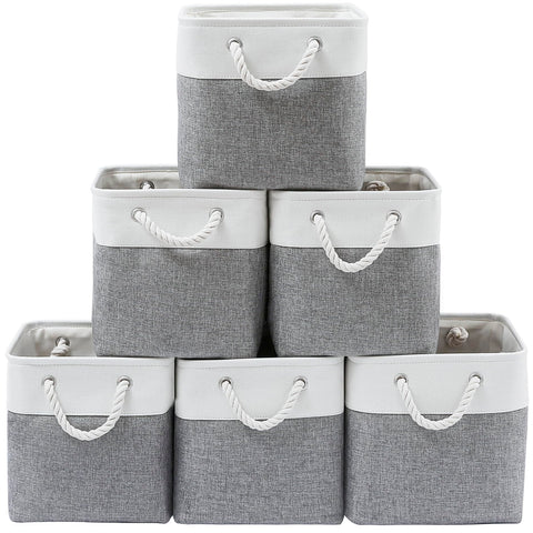 MidmmVick cube storage bin in white and grey ready for shelf organization