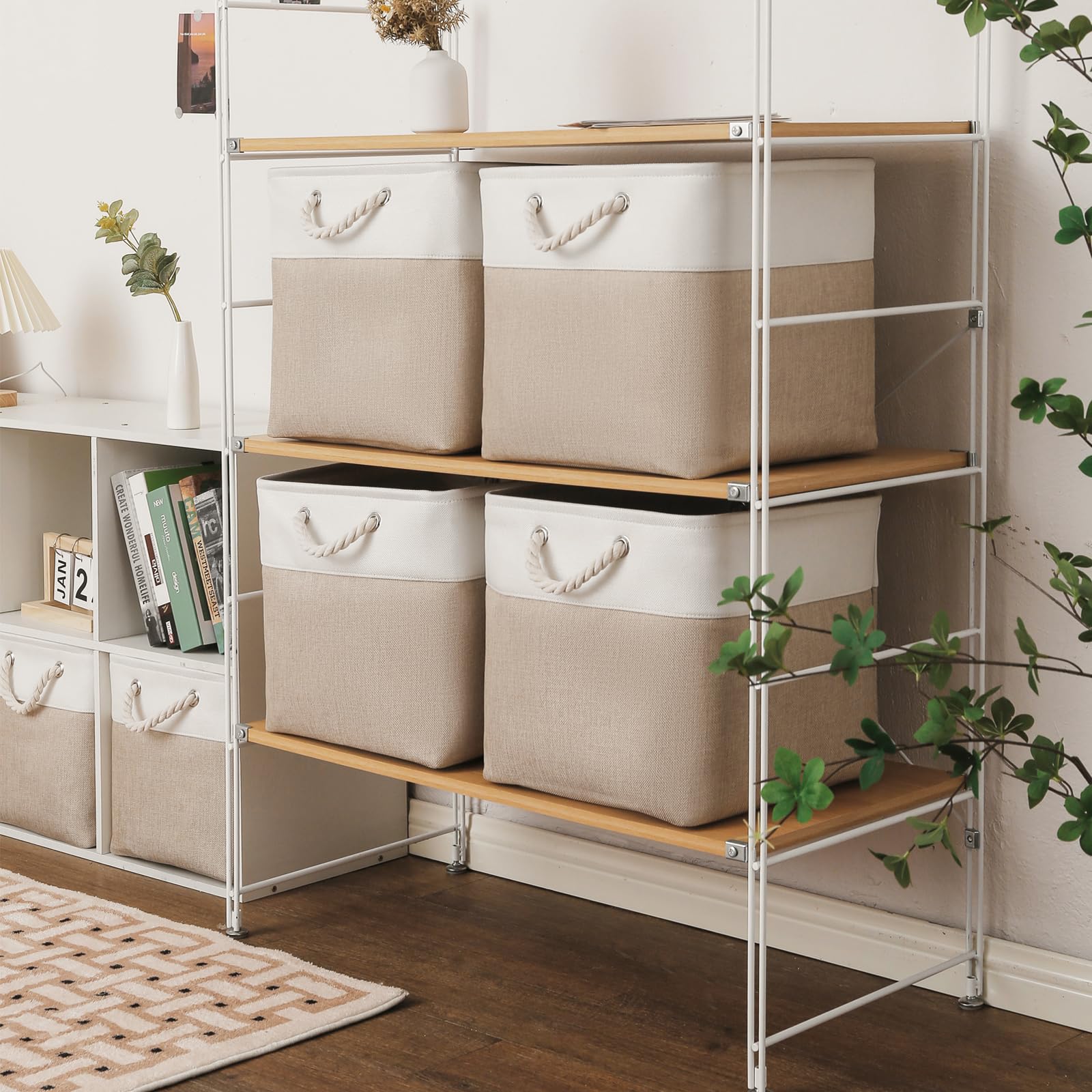 Foldable storage cubes made from linen and EVA for versatile home use.
