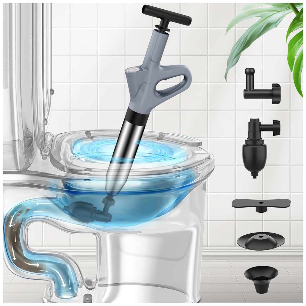 Mieaoll toilet plunger with jet nozzle for quick, reliable unclogging