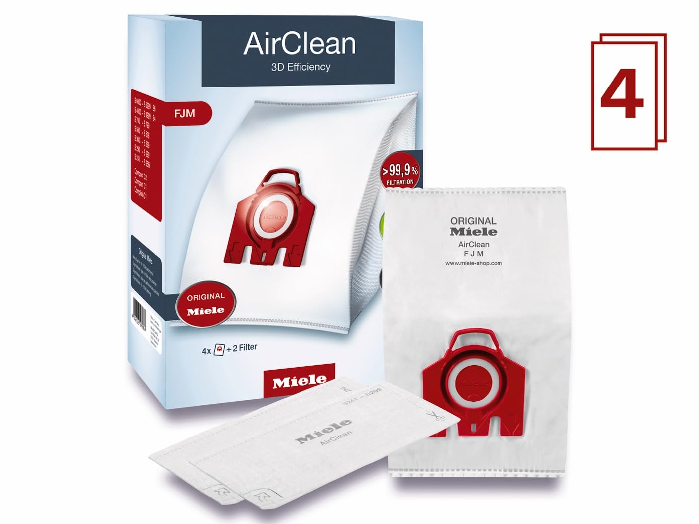 Closeup of Miele AirClean 3D FJM bags showing seal integrity.