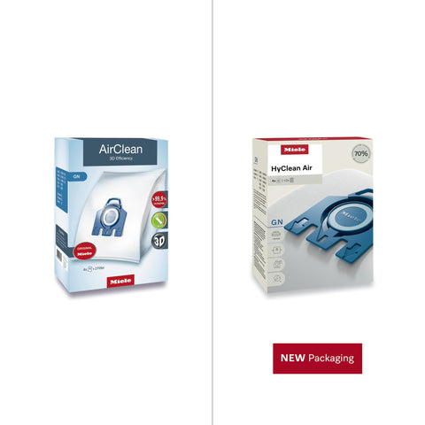 Miele AirClean GN bags packaging showing genuine replacement for C2/C3 vacuums.