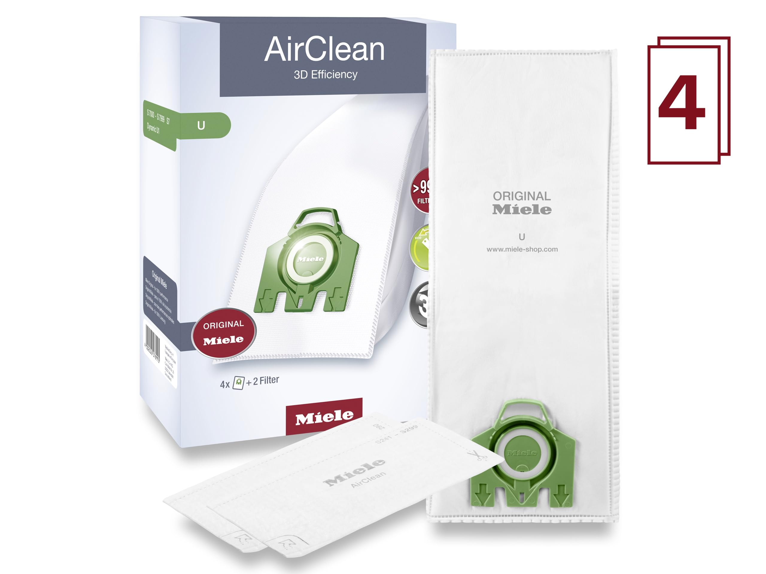 Miele pre-motor filter included with 3D bags for improved suction