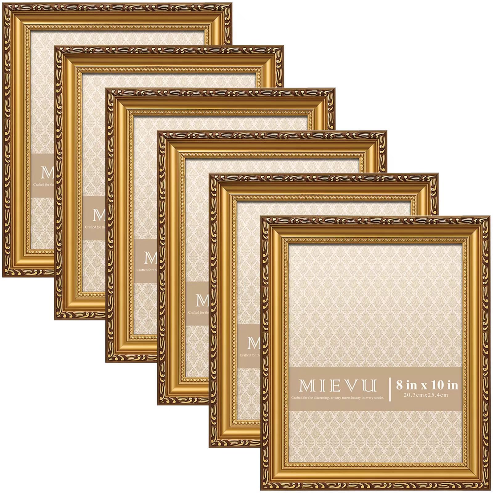 MIEVU 8x10 gold frame pack six on wall, elevating decor with vintage charm