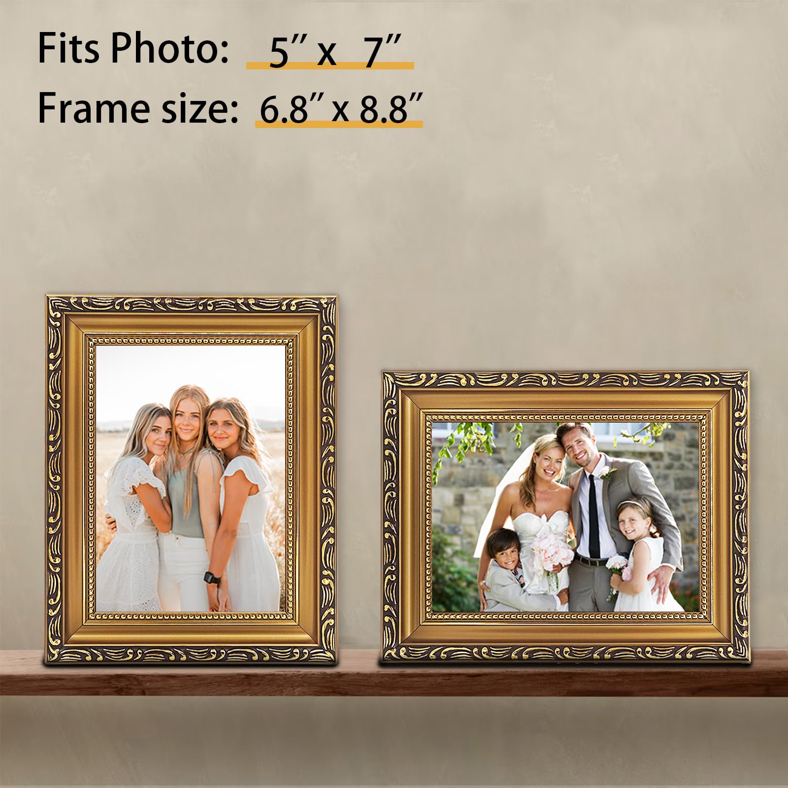 MIEVU 5x7 gold frame close-up of carved textures enhances decor