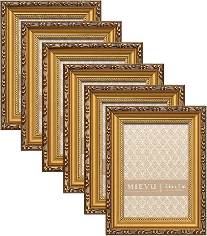 MIEVU 5x7 gold frame front view with ornate edge for wall display
