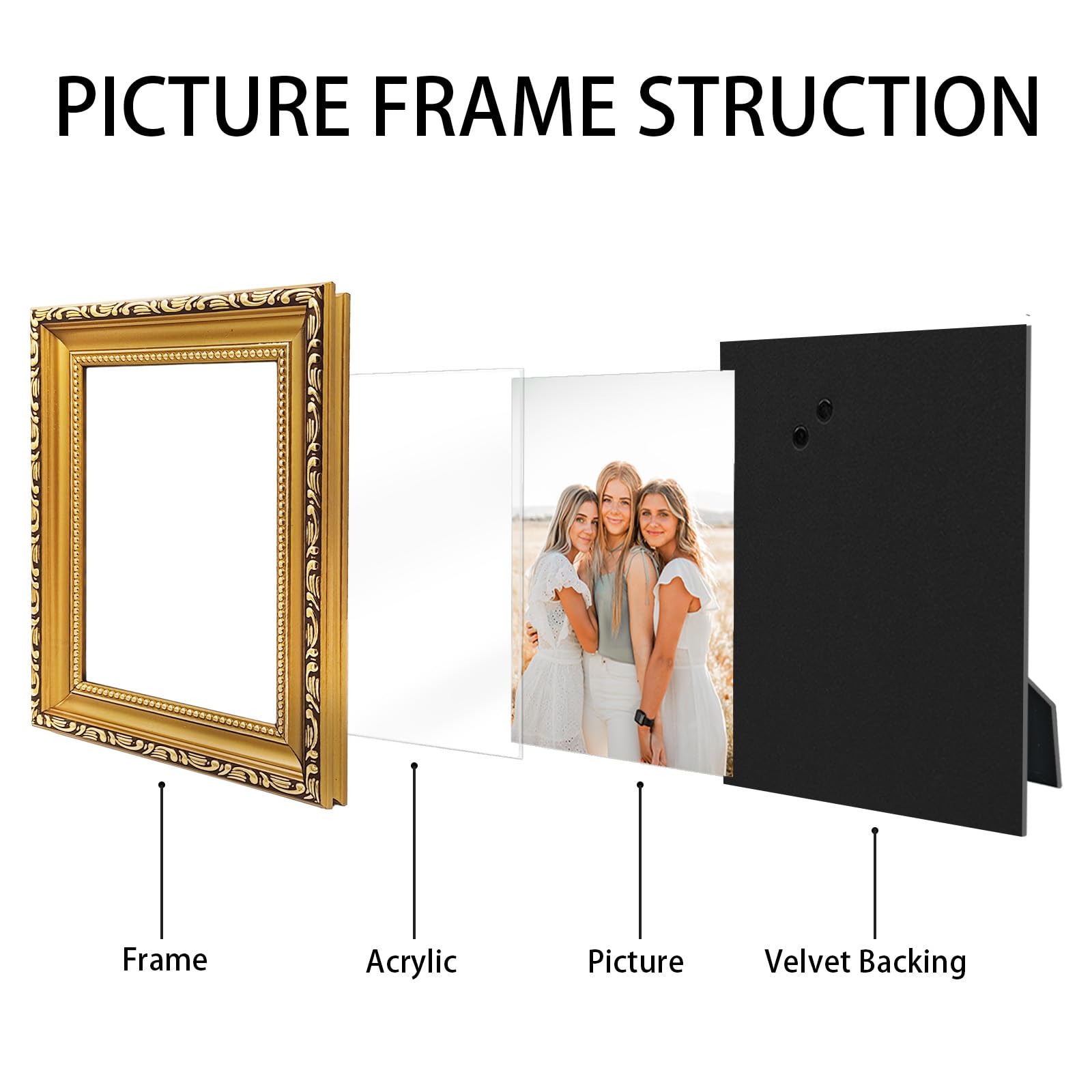 MIEVU 5x7 gold frame with vertical and horizontal hooks for versatile arrangement