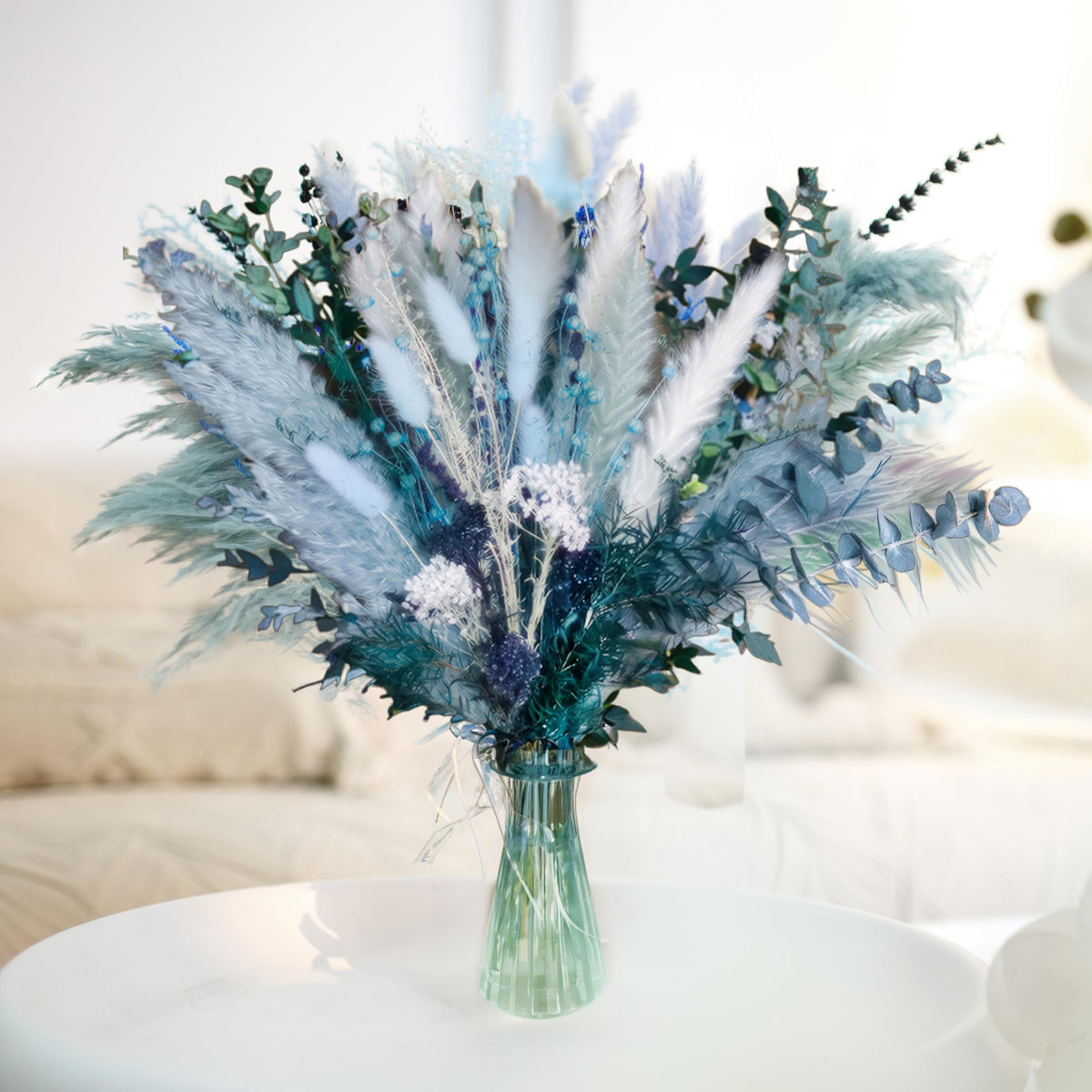 Mifgra blue pampas grass decor arrangement fluffy in a vase