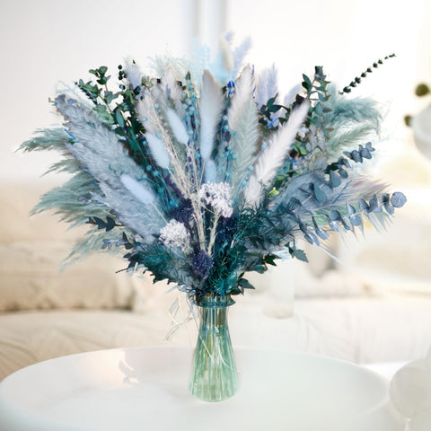 Mifgra blue pampas grass decor arrangement fluffy in a vase