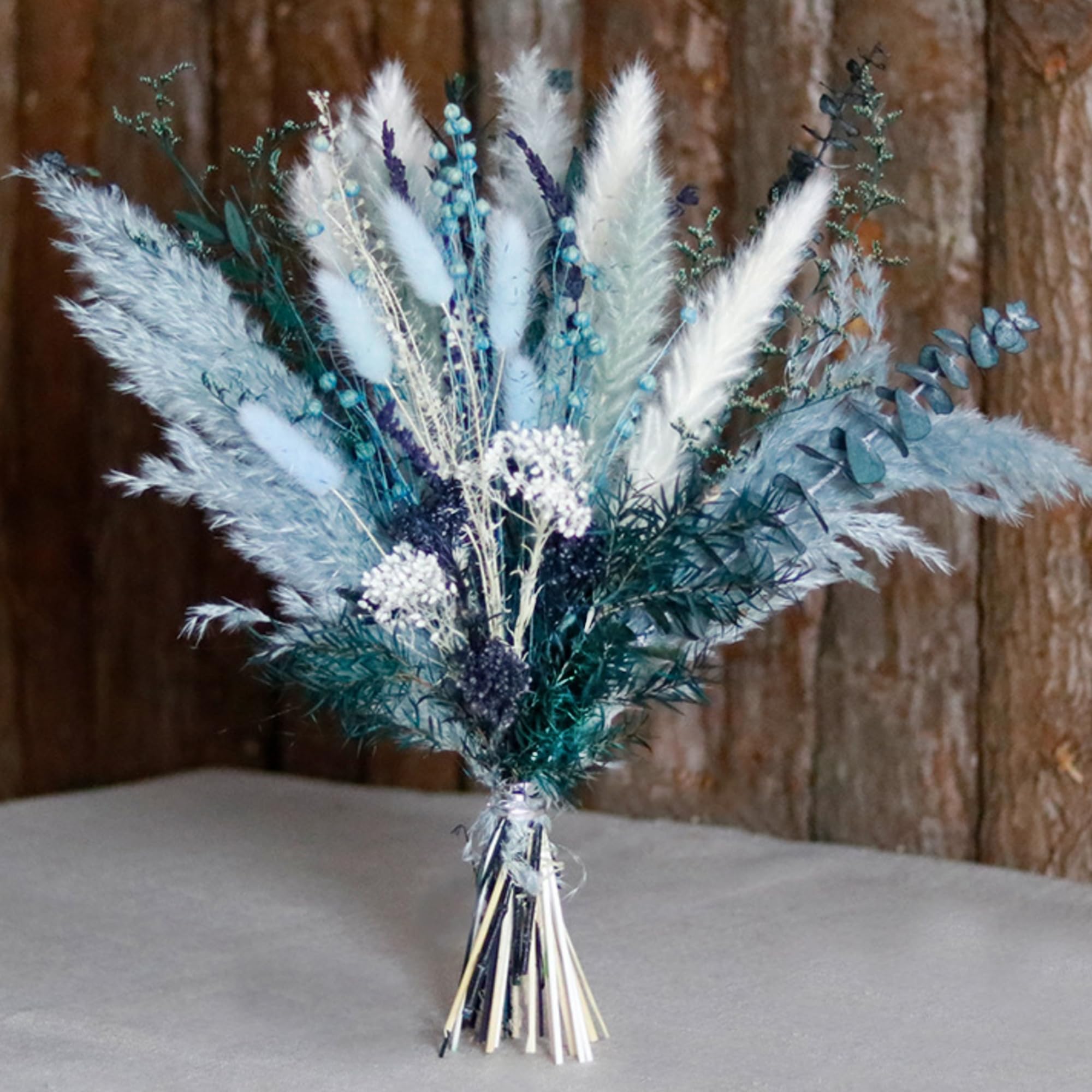 Mifgra dried reeds and eucalyptus stems with blue pampas accents