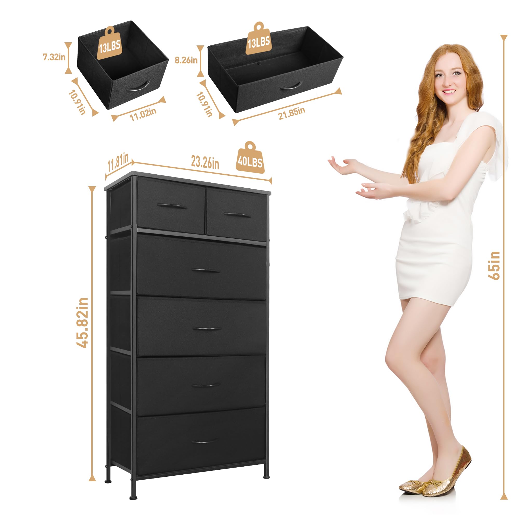 Mifuro tall dresser breathable non-woven fabric drawers for safe storage