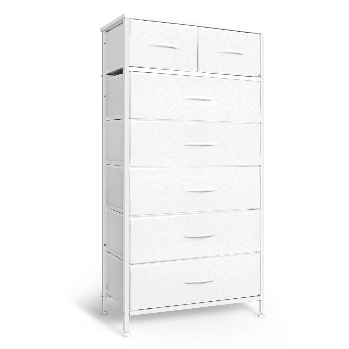 Mifuro tall dresser front view with wood top for organized clothing.