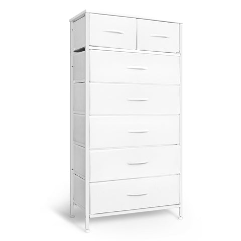 Mifuro tall dresser front view with wood top for organized clothing.