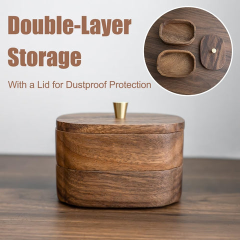 MIGAKU HOME Acacia wood lid close-up showing secure dust-free storage.