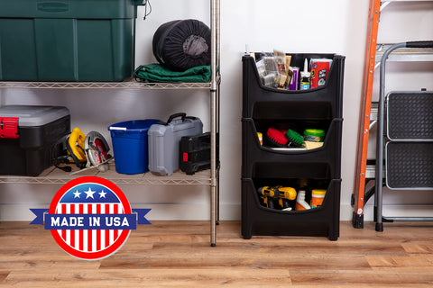 Mighty Tuff Jumbo Stack Bins in garage organizing tools and toys