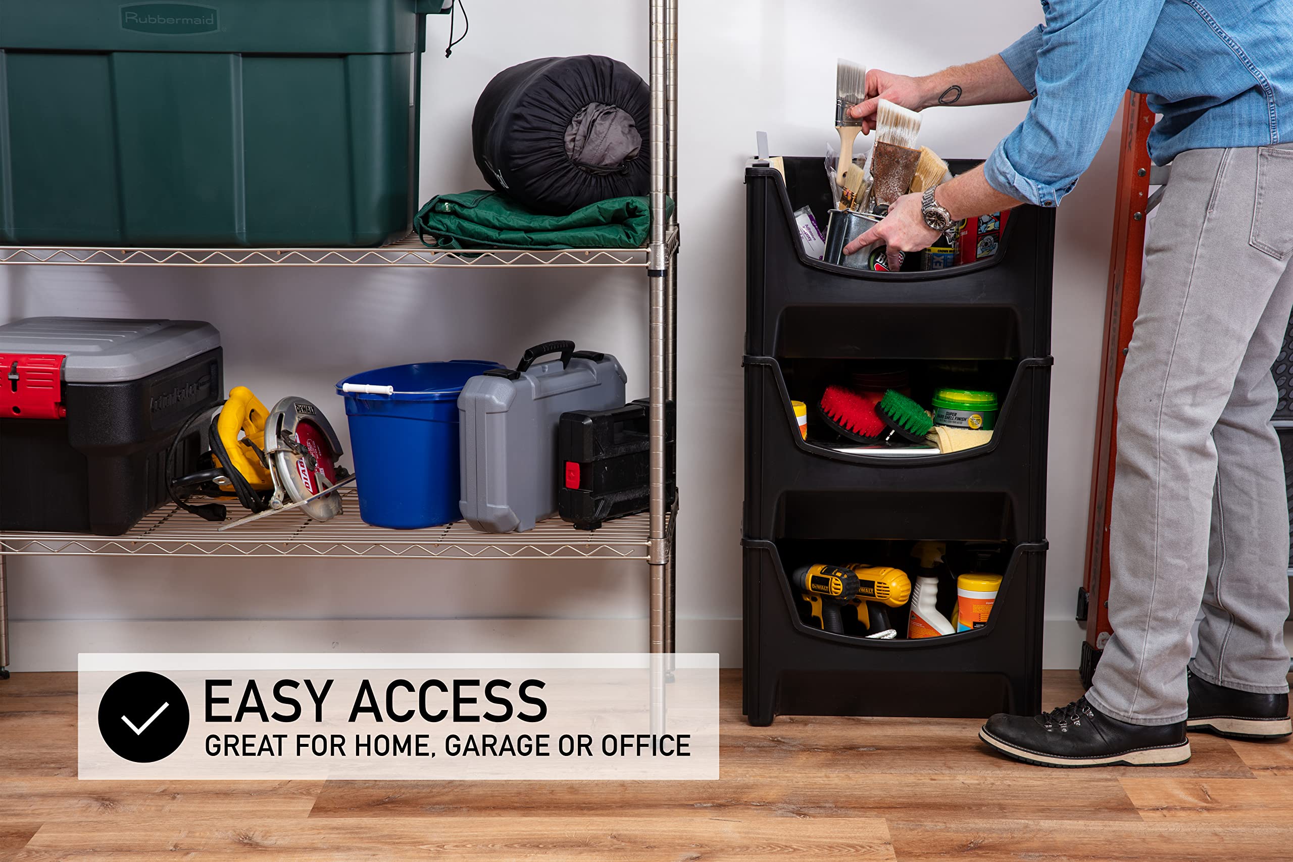Mighty Tuff Jumbo Stack Bins nesting for space-saving storage