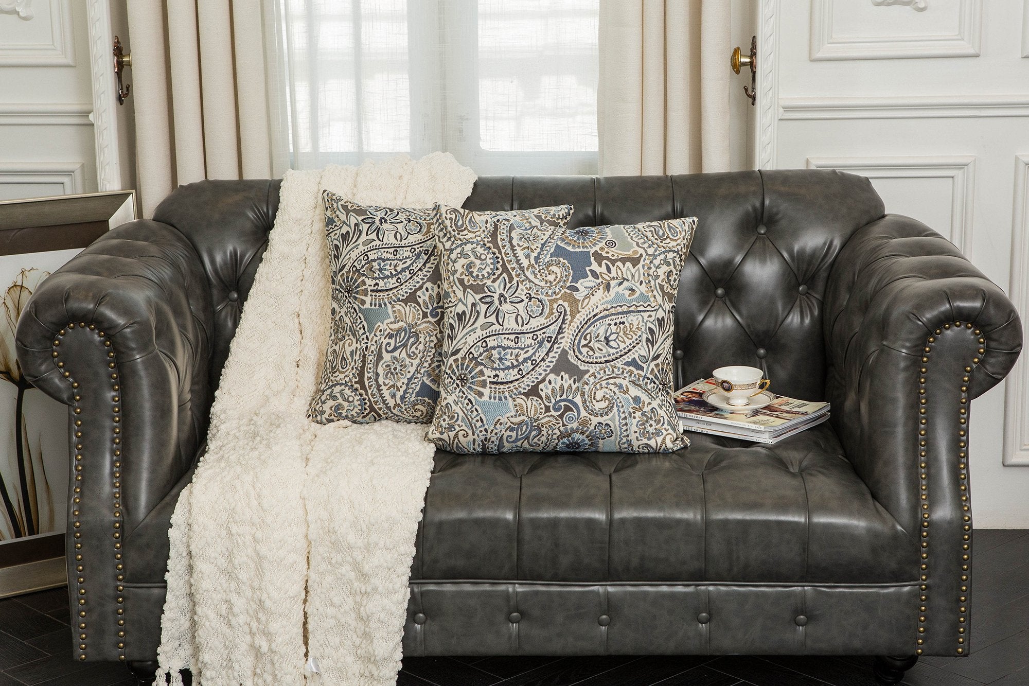 Mika Home paisley pattern pillow close up showing jacquard weave texture