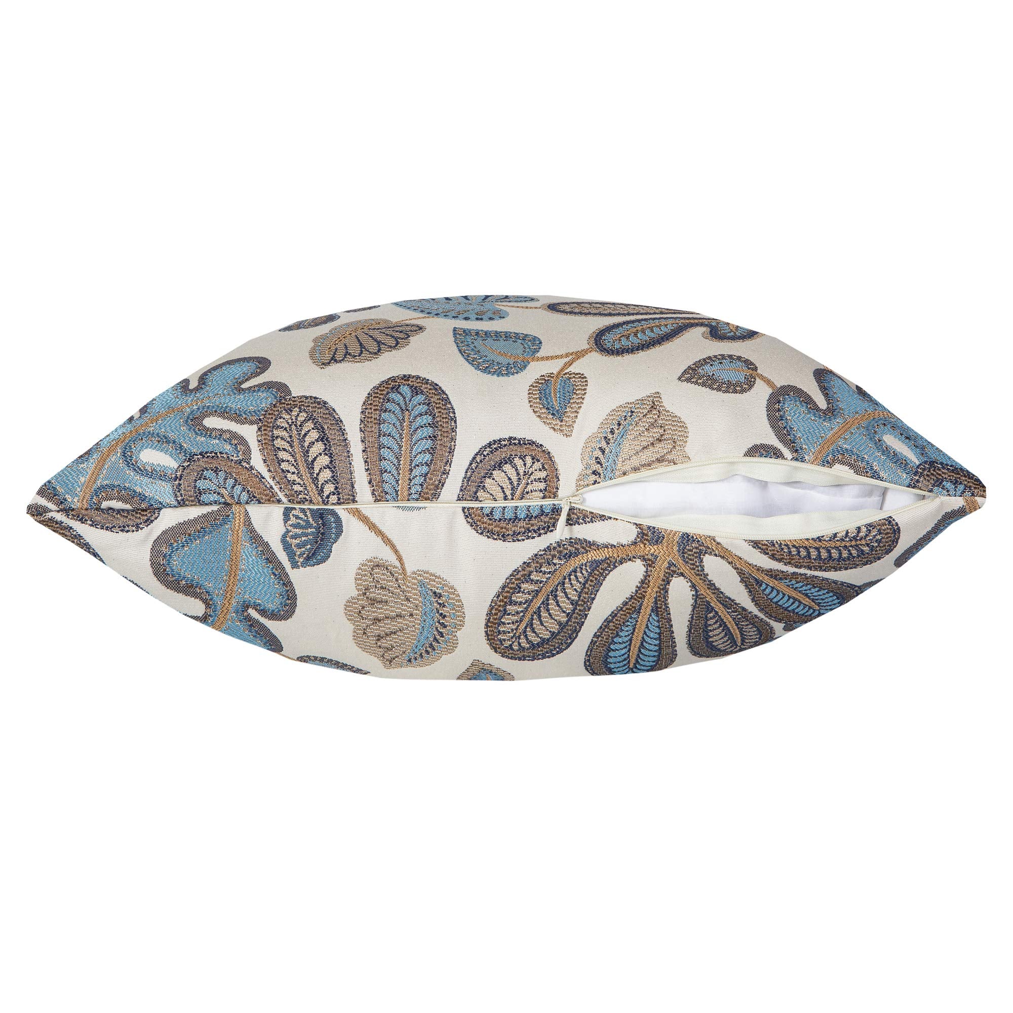 Mika Home pillow covers arranged for quick seasonal refresh in blue-cream