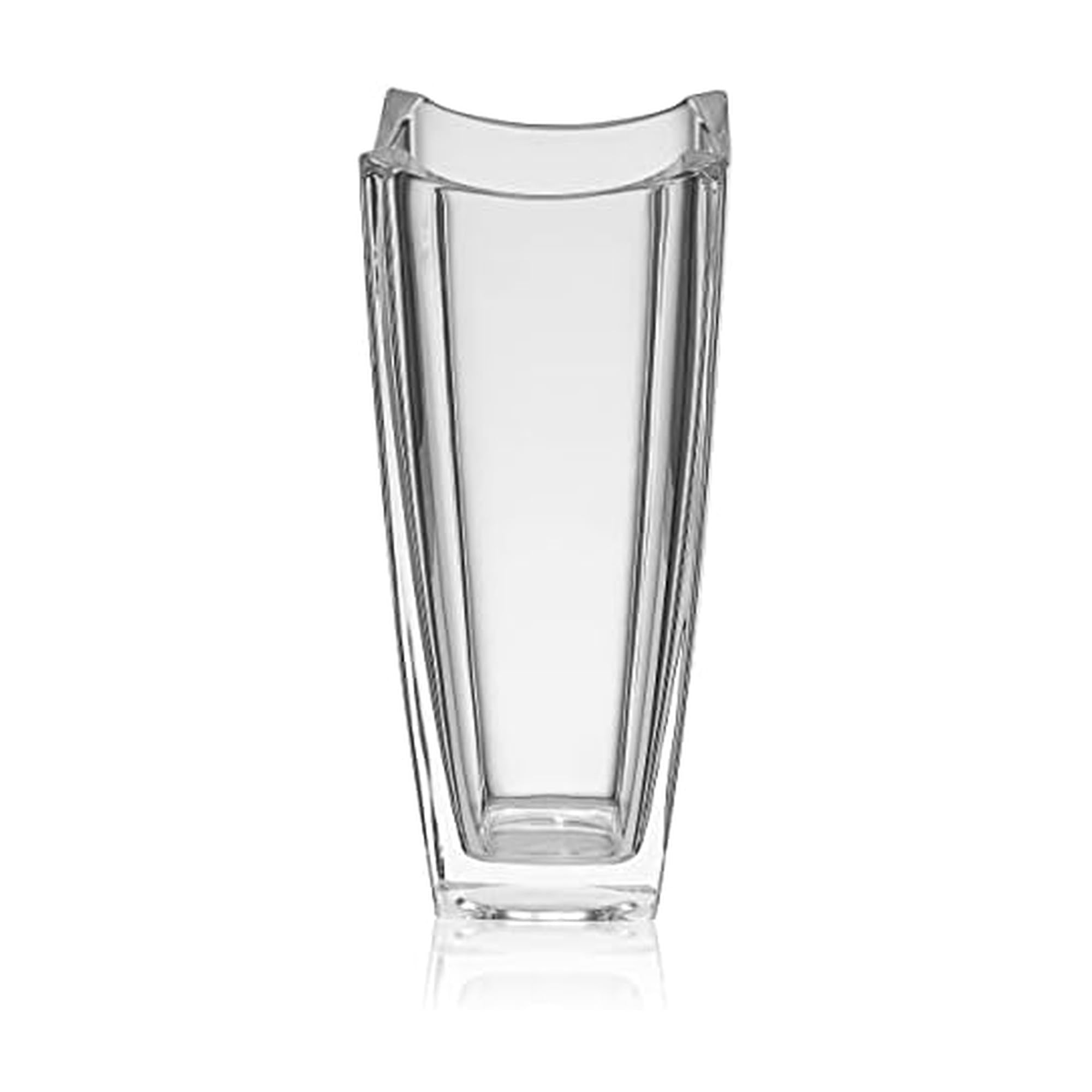 The Mikasa Baron crystal vase shows angular reflections that catch the light.
