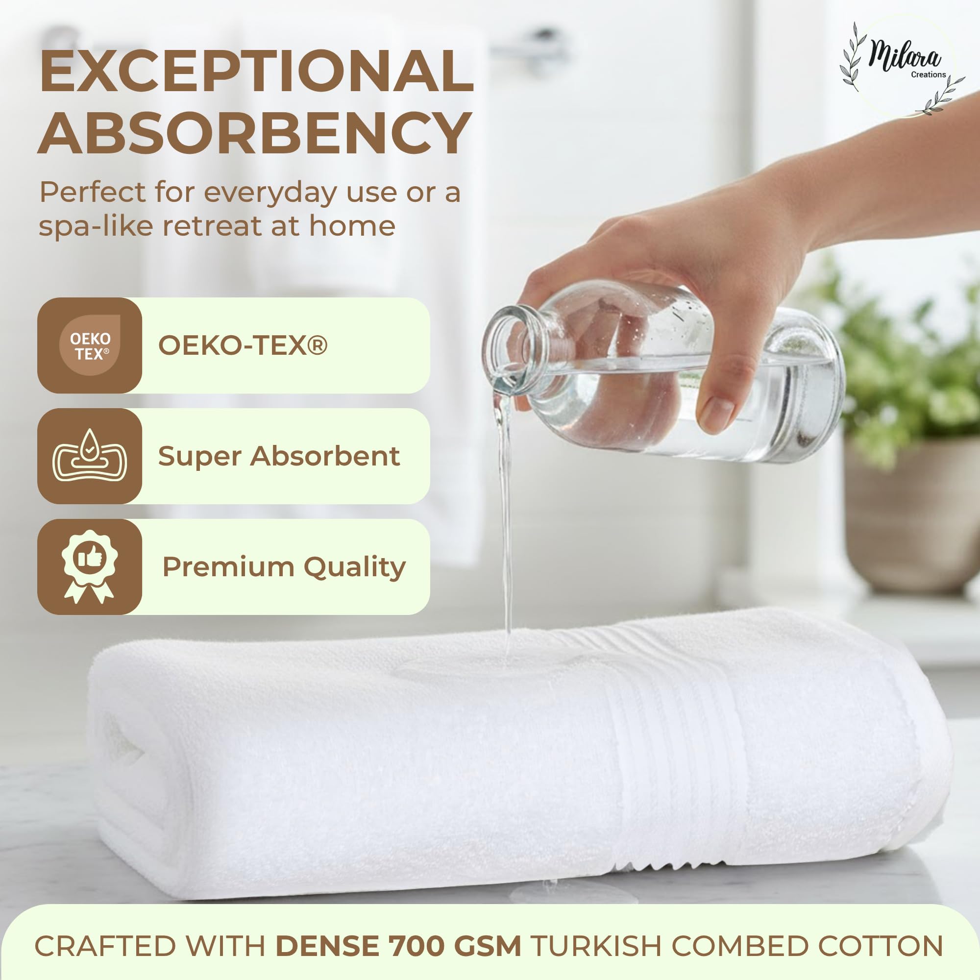 Milara towels with double-stitched edges for enhanced durability