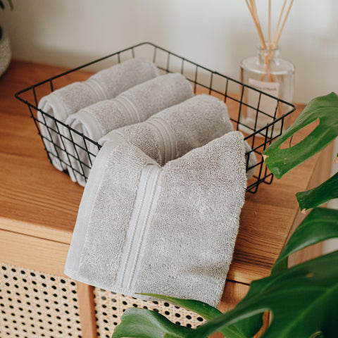 Milara elegant silver gray tone complements any bathroom decor.