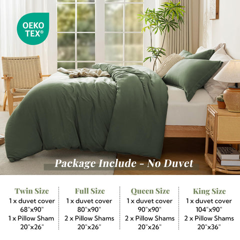 3-piece layout of MILDLY olive green bedding set for cohesive styling