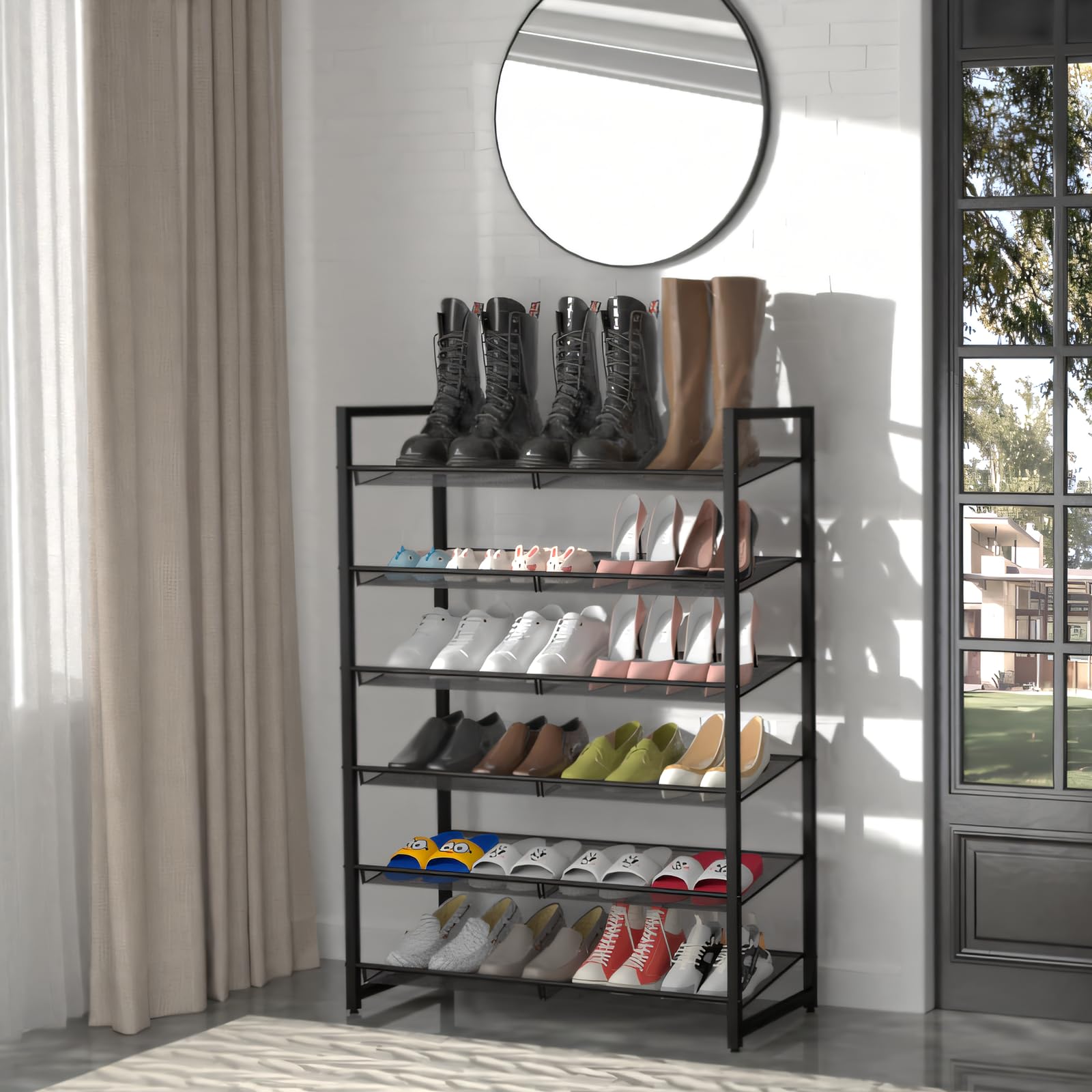 MILEFA angled shelves setup enhances easy access to shoes.