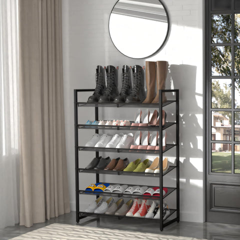 MILEFA angled shelves setup enhances easy access to shoes.
