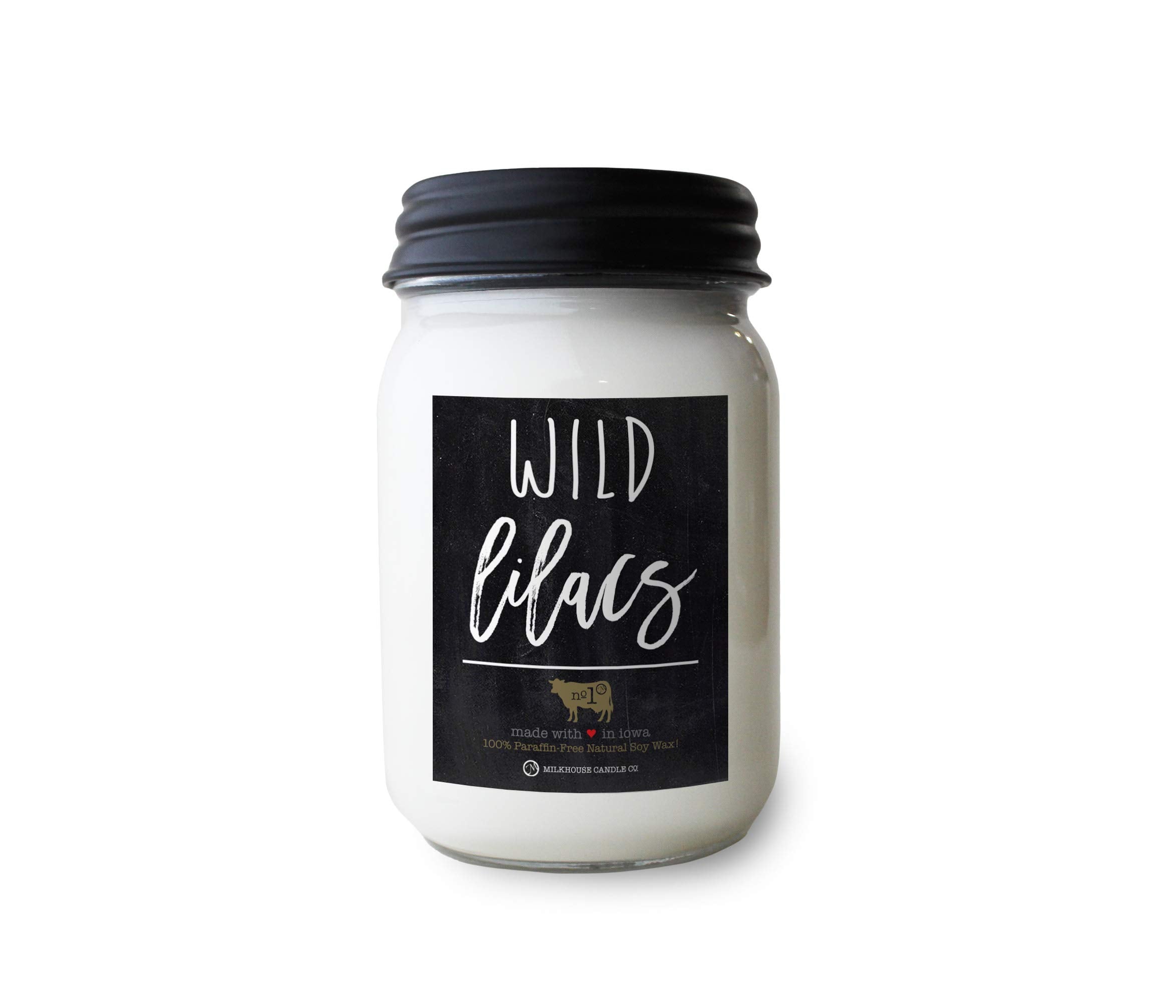 Milkhouse Candle Company Wild Lilacs jar front view for inviting home ambiance