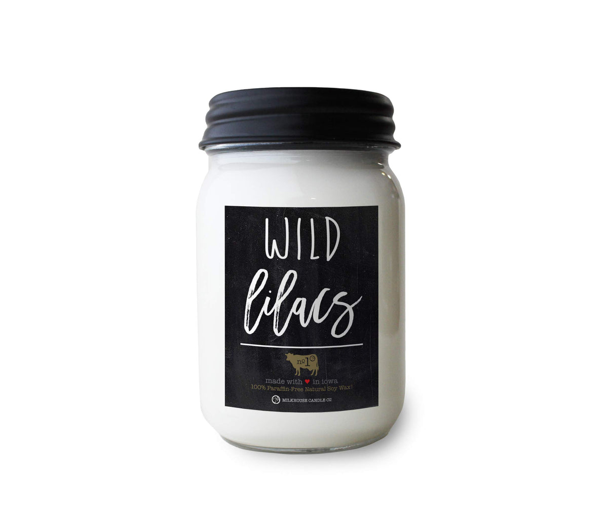 Milkhouse Candle Company Wild Lilacs jar front view for inviting home ambiance