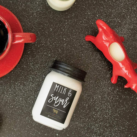 Milkhouse Milk & Sugar flatlay communicates luxurious scent for relaxation routines.
