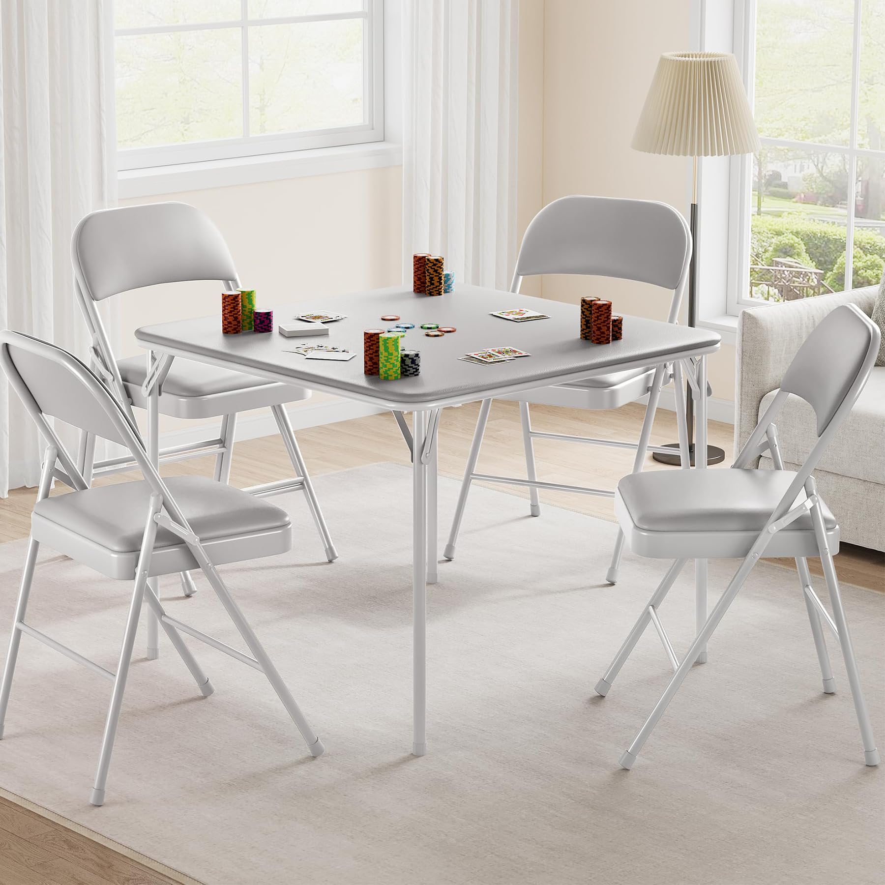 MilleLoom folding card table with grey top, portable and space-saving for quick setups.