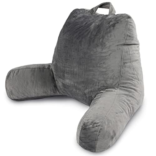 Milliard reading pillow with arms grey cover provides ergonomic back support for bed reading