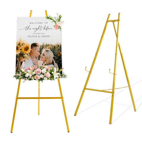 Milostelom 43.5-inch gold easel stand displaying a wedding sign with sturdy support