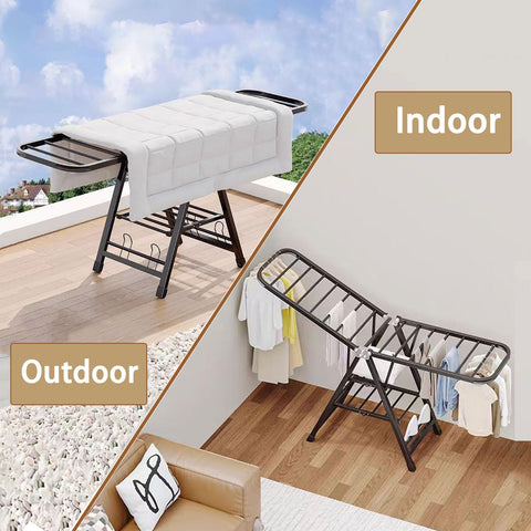 Mimiblack drying rack with wheels for easy movement indoors or outdoors.