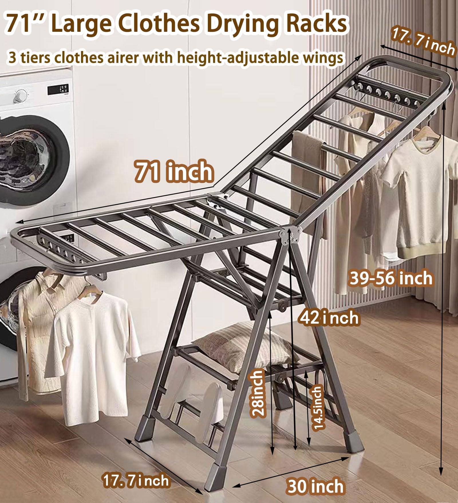 Mimiblack foldable 3-tier drying rack design highlights space-saving feature.