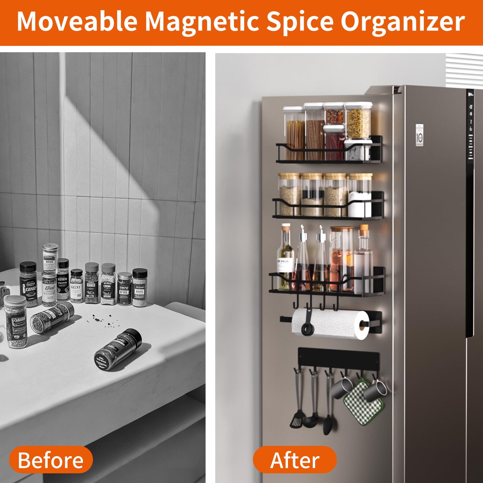 MIMIyasha magnetic shelf attached to microwave surface within reach of utensils