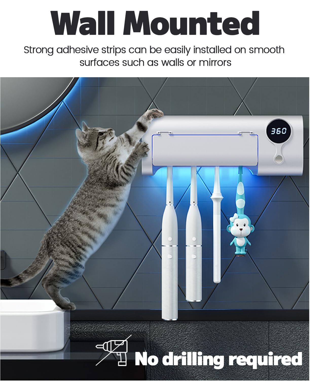 MIMORE cordless-refresh feature enabling quick brush sanitation.